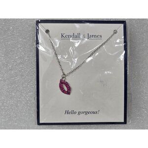 Kendall & James Silver-Tone Pink Crystal Lip Pendant Necklace
